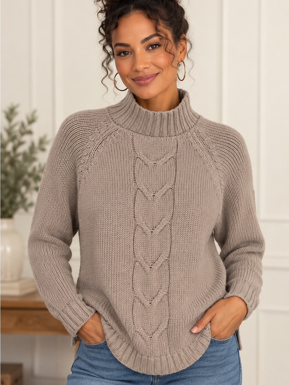 Manette by Nanette Lepore Cable Knit Sweater XS Taupe Cashmere Blend